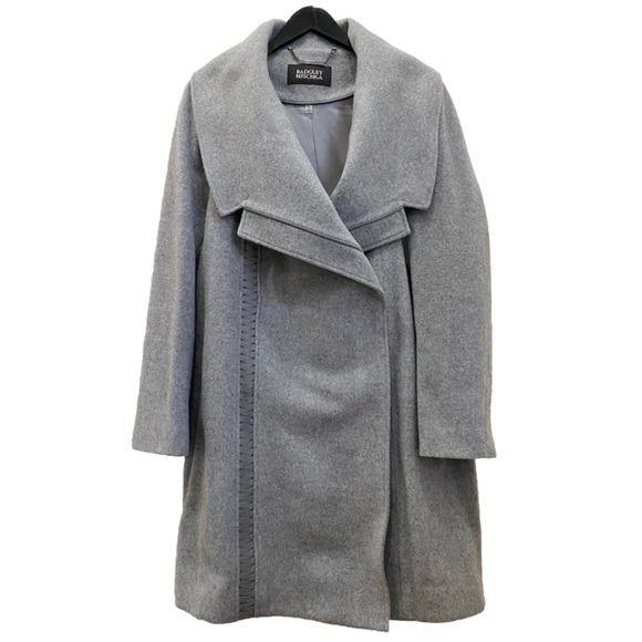 BADGLEY MISCHKA Nikki Mid Length Italian Cashmere Wool Leather Braid Coat XL - Picture 10 of 16